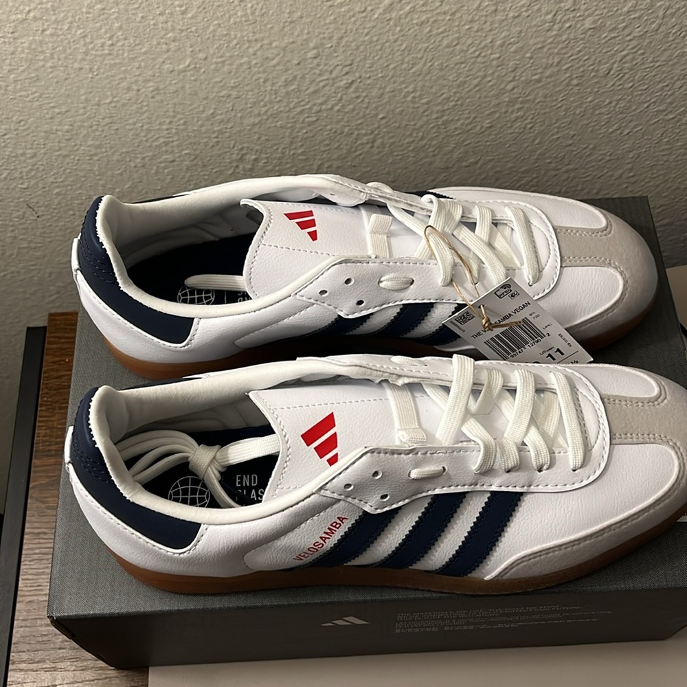 NWT Adidas The Velosamba Vegan Men's Shoes - White/Navy/Grey/Red - HP5399 - Picture 10 of 13